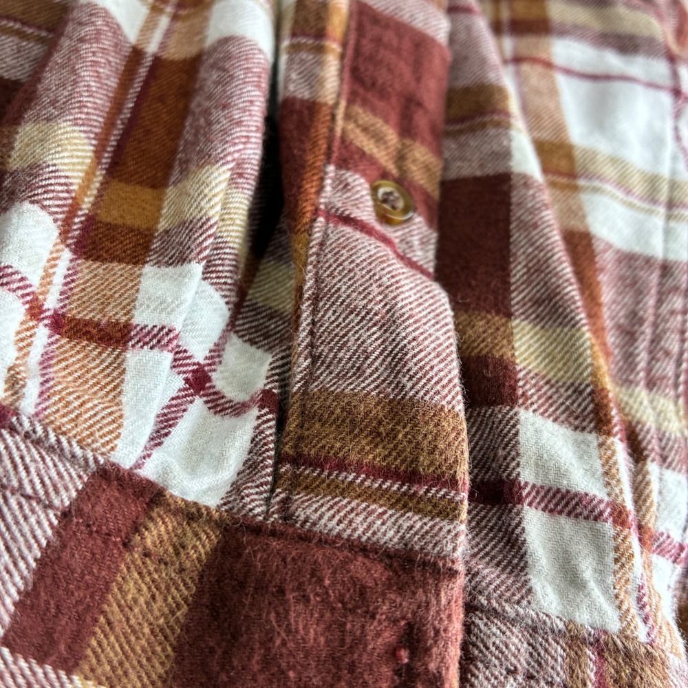 Eddie Bauer Mens XL Flannel Plaid Button Down Shirt Brick Brown Gorpcore Flannel - Picture 8 of 16
